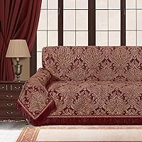 Vista 9 de Loom and Mill Fundas de sofá de lujo, funda clásica de damasco jacquard grueso para sofá, protector de muebles con borde de encaje y borlas hechas a