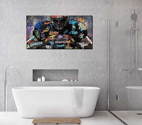 Miniatura 3 de JKWALL77 Arte de pared en lienzo de fútbol americano para dormitorio, decoración de habitación para niños adolescentes, arte de pared de graffiti