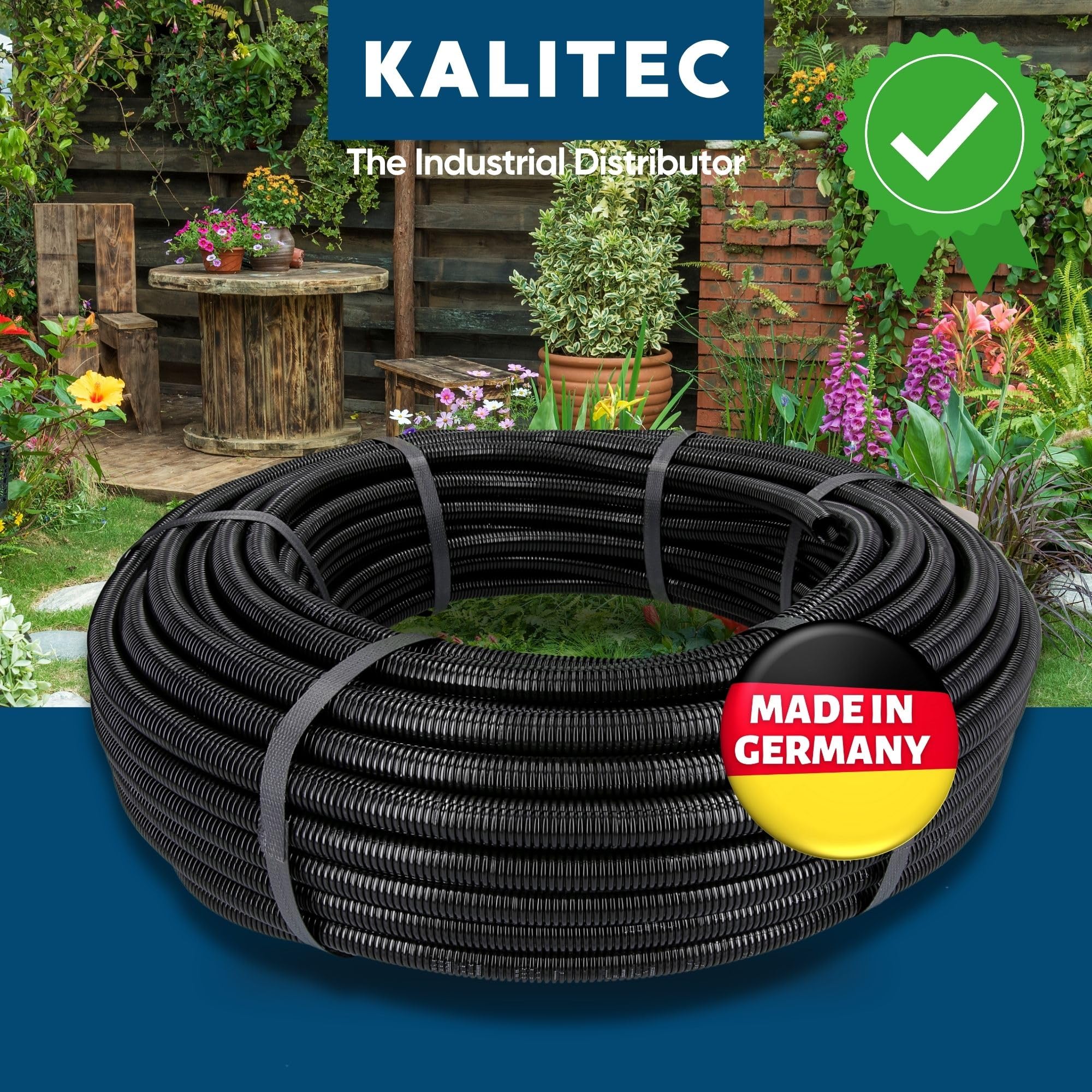 Kalitec Tubo Corrugato Chiuso NW 16-50 m Protezione Cavi e Anti Martora | Tubo vuoto non scanalato in PP, resistente UV e fiamme, diametro 18,8 mm, ideale per auto, giardino e cavi industriali
