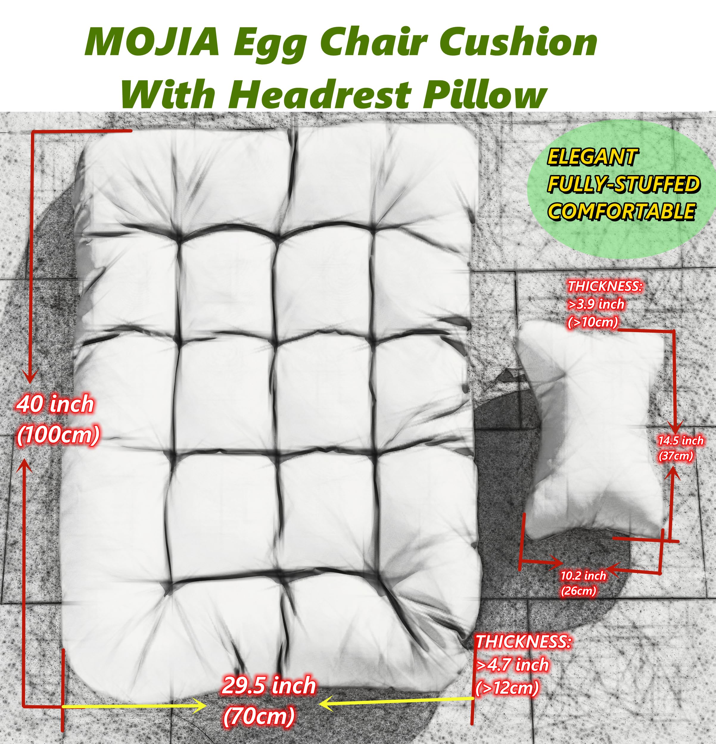 Mojia Hängesessel Kissen, Auflage für Polyrattan/Rattan Hängeschaukel Outdoor, Polster, Hängekorb, Sitzkissen Polster für Hängesessel, Schaukelkissen Rückenkissen 75x100cm (Dunkelgrau)