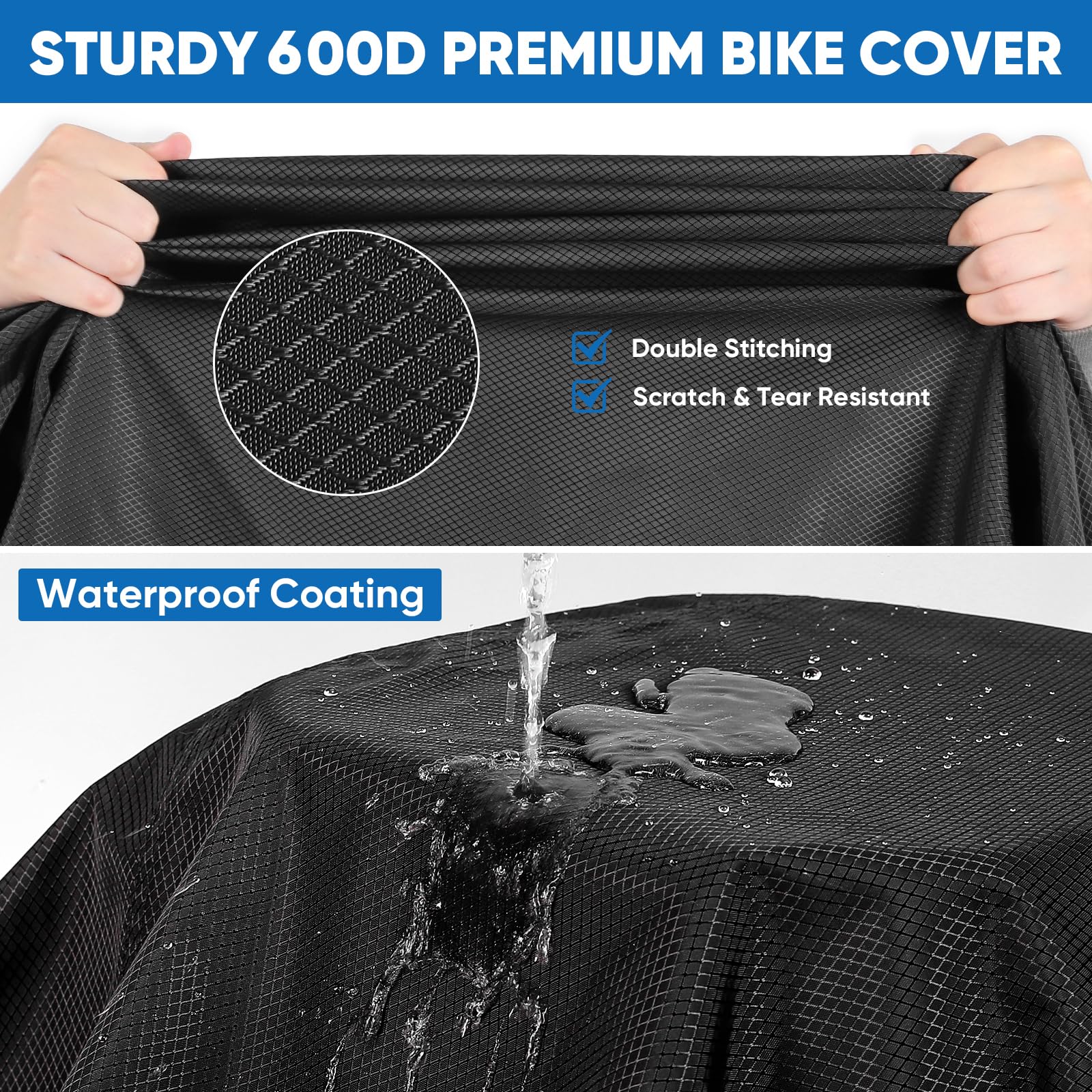 Telo Copri Bicicletta da Esterno per 2 Biciclette, 600D Telo Copri Bici PU Impermeabile Copri Bicicletta da Esterno con Corda da 6M, per Mountain Bike, Bici da Strada, E-Bike