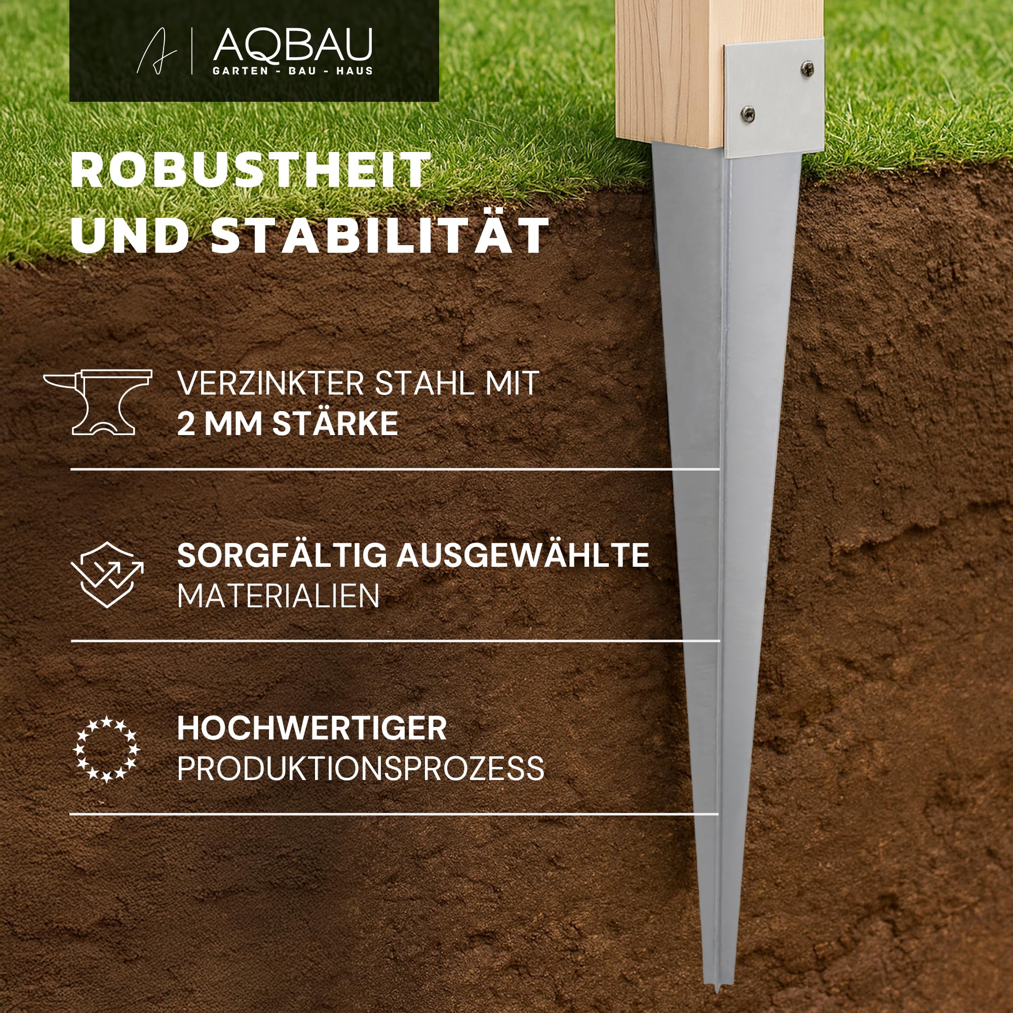 Zestaw 4 wsporników słupków dł. 40 x 500 mm – uniwersalna tuleja osadcza ocynkowana ogniowo – tuleja osadcza do różnych drewnianych słupków – tuleja wbijana do wbijania w ziemię do ogrodzenia