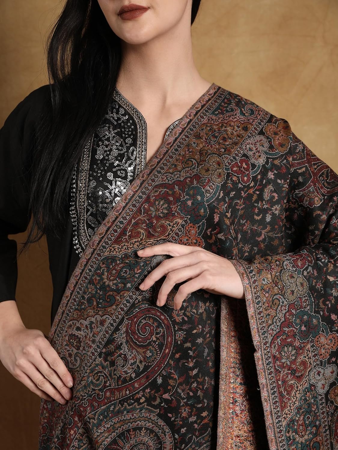 Exotic India Kani Jamawar Shawl From Amritsar with Multicolor Woven Flowers on All-Over - Image 4