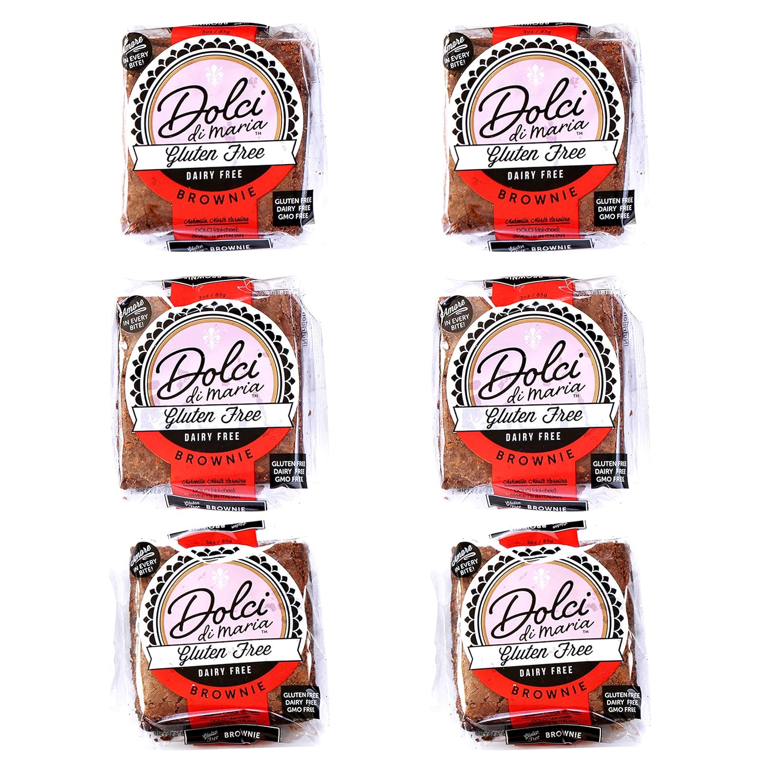 Dolci di Maria | Chocolate Brownies | Gluten & Dairy Free Snack | 1 Pack of 6 Brownies, 3.0 ounce each
