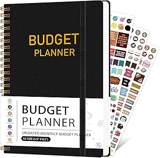 DOURA Monthly Budget Planner, Monthly Budget Book Planner with Expense Tracker Notebook, 5.5" x 8", Undated Budget Planner and Bill Organizer with Stickers and Cash Envelopes - Black