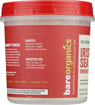 BareOrganics Organic Sea Moss Powder - Raw Irish Sea Moss Powder Superfood - Vegan Seamoss for Smoothies and Juice - Keto & Paleo Friendly, Non-GMO, 8 Oz