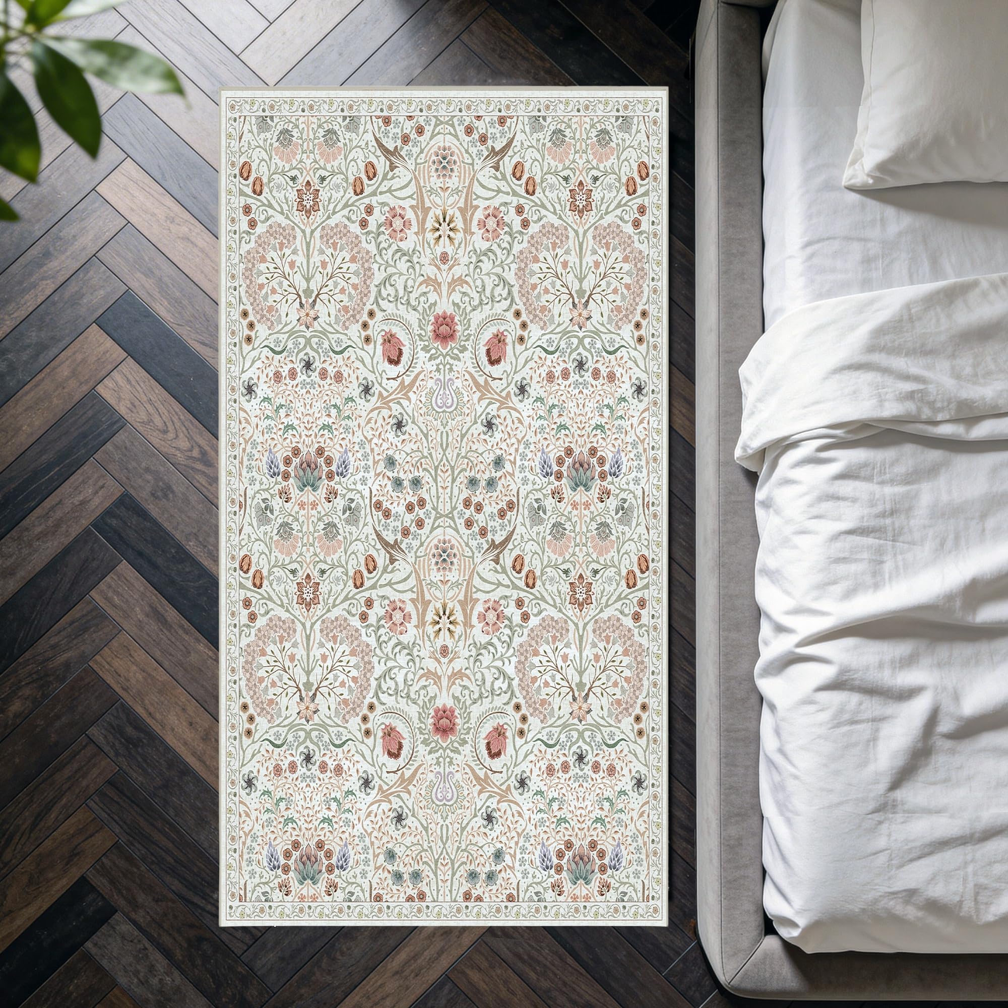 Decoranddecor Floral Kitchen Rug 80x150cm Washable Bedroom Non-Slip
