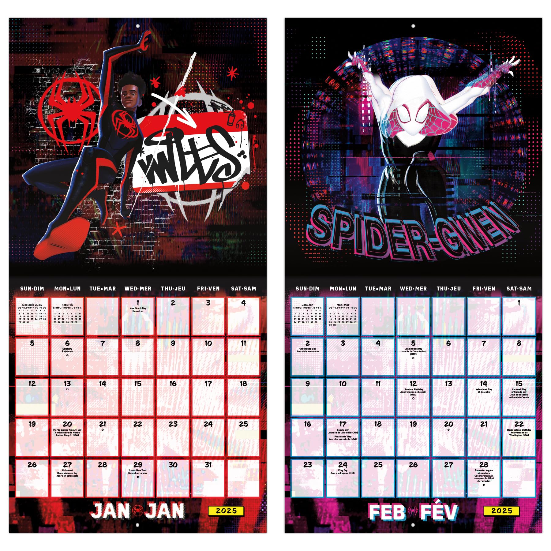 Calendario de pared 2025 Marvel Spider-Man: Beyond the Spider-Verse (francés bilingüe) (edición en inglés y francés)