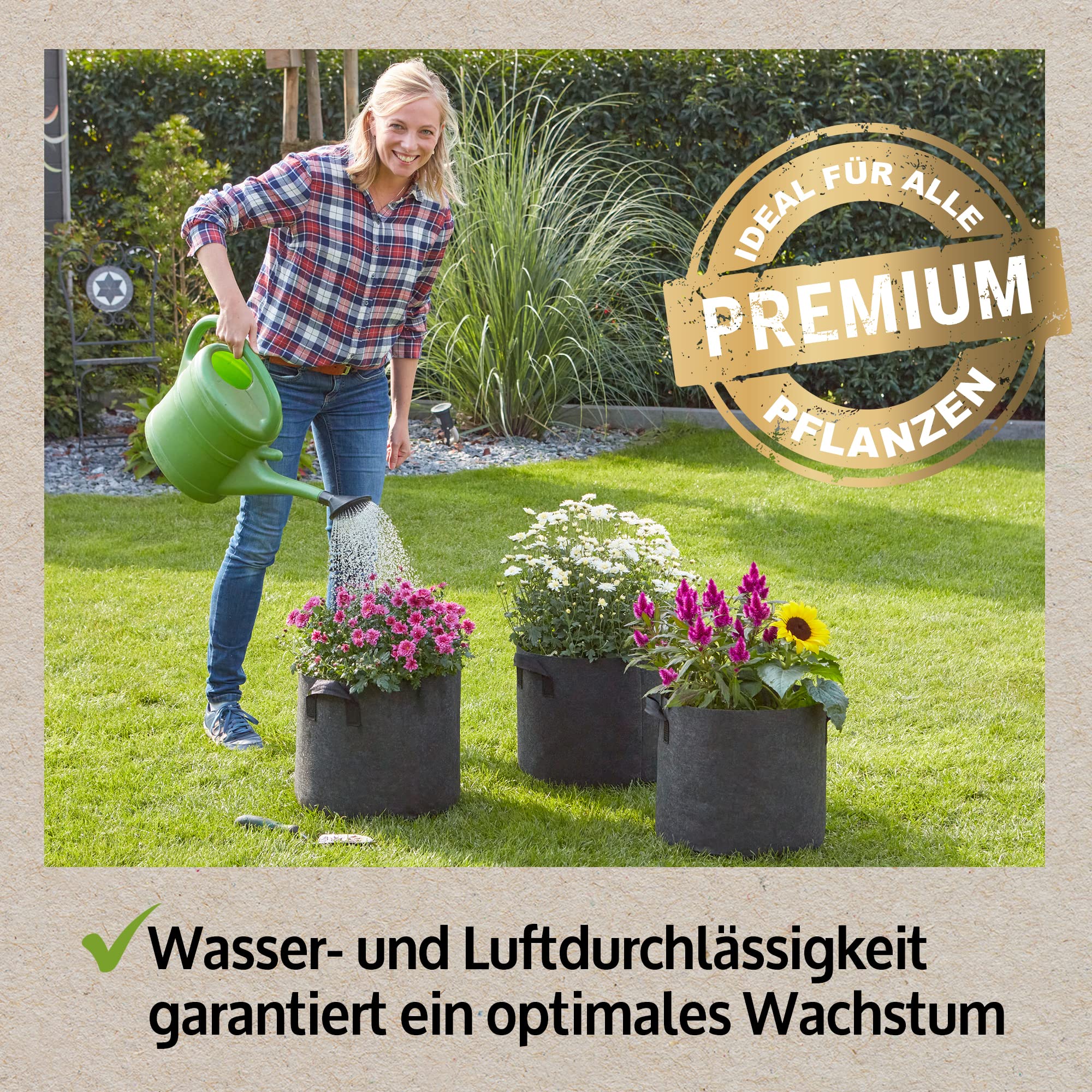zooprinz Premium 30 L oder 60 L Pflanztaschen aus dickem Vlies – Pflanzsäcke perfekt für Blumen, Tomaten, Kartoffeln und Co – mit stabilen Tragegriffen – Perfekt für Garten & Balkon