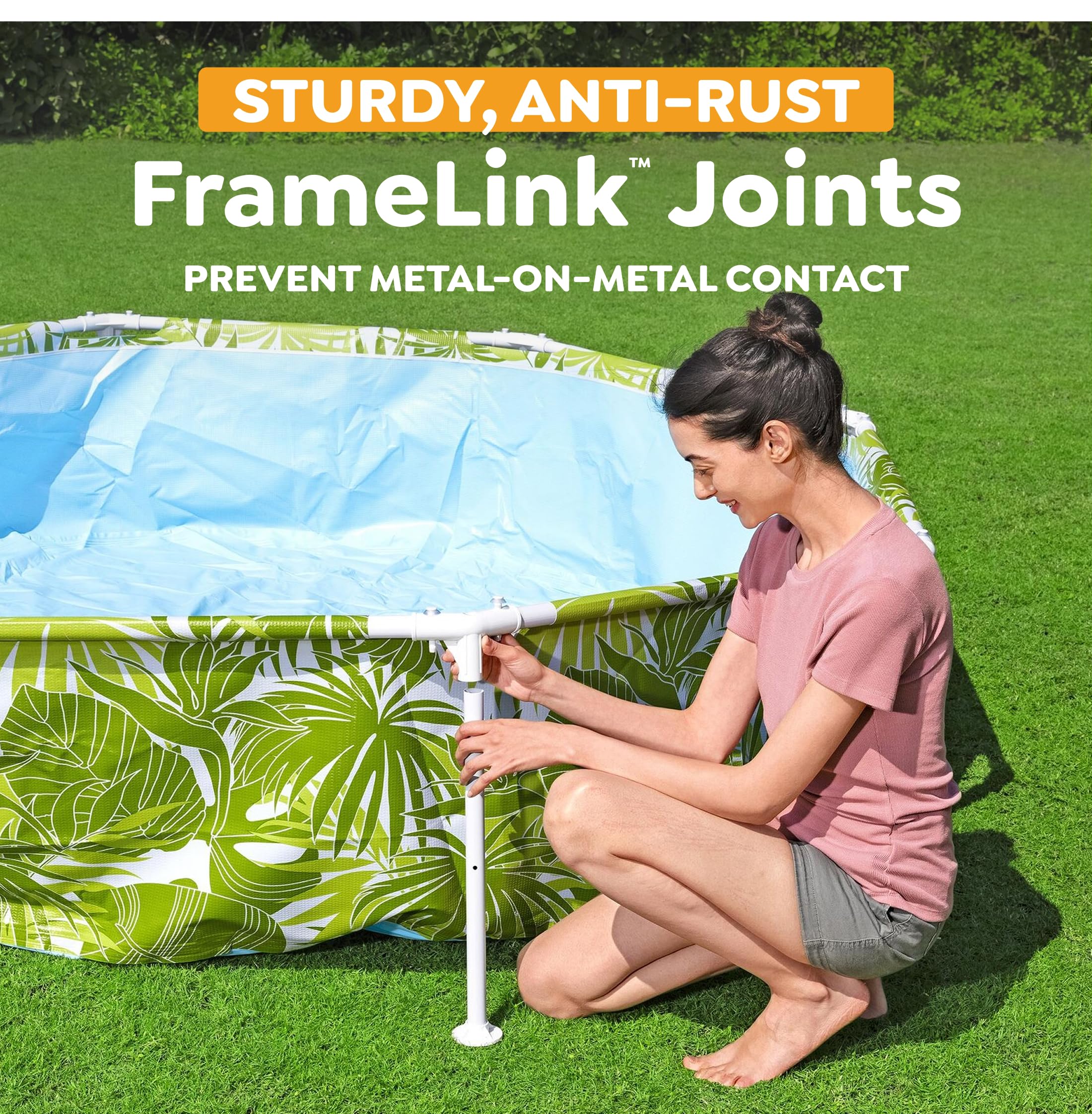 Bestway Steel Pro UV Careful Frame Pool, 244 x 51 cm, Splash-in-Shade, mit Sonnenschutzdach, ohne Pumpe, blau