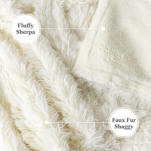 Miniatura 3 de Pavilia Manta mullida color beige crema, cama individual, manta mullida para mujeres y hombres, manta sherpa de piel sintética súper suave y gruesa,