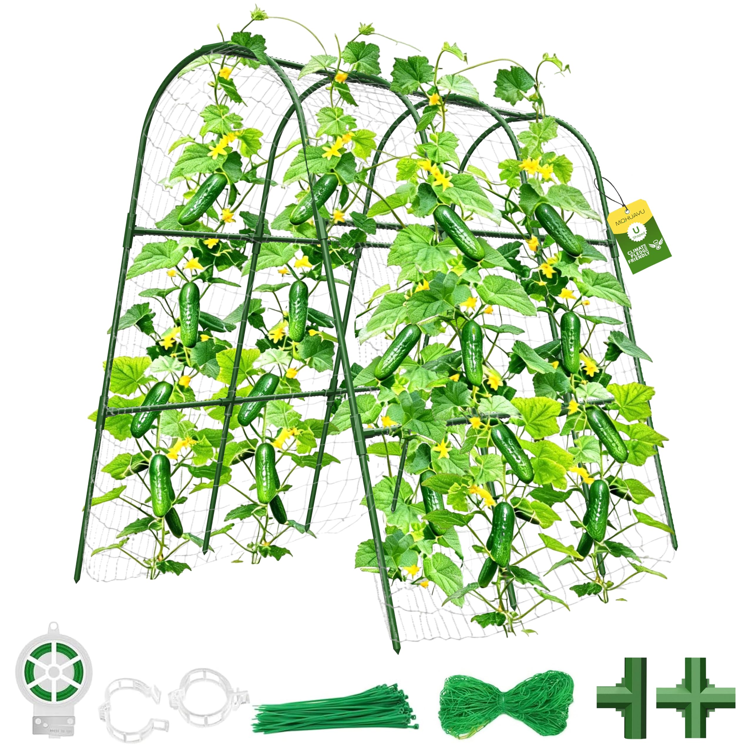 Cucumber Trellis for Raised Bed,U-Shape Garden Trellis for Climbing Plants Outdoor, Metal Arch Vegetables Trellis, Plant Support for Vine (Green, 47.2x47.2 X21.6)