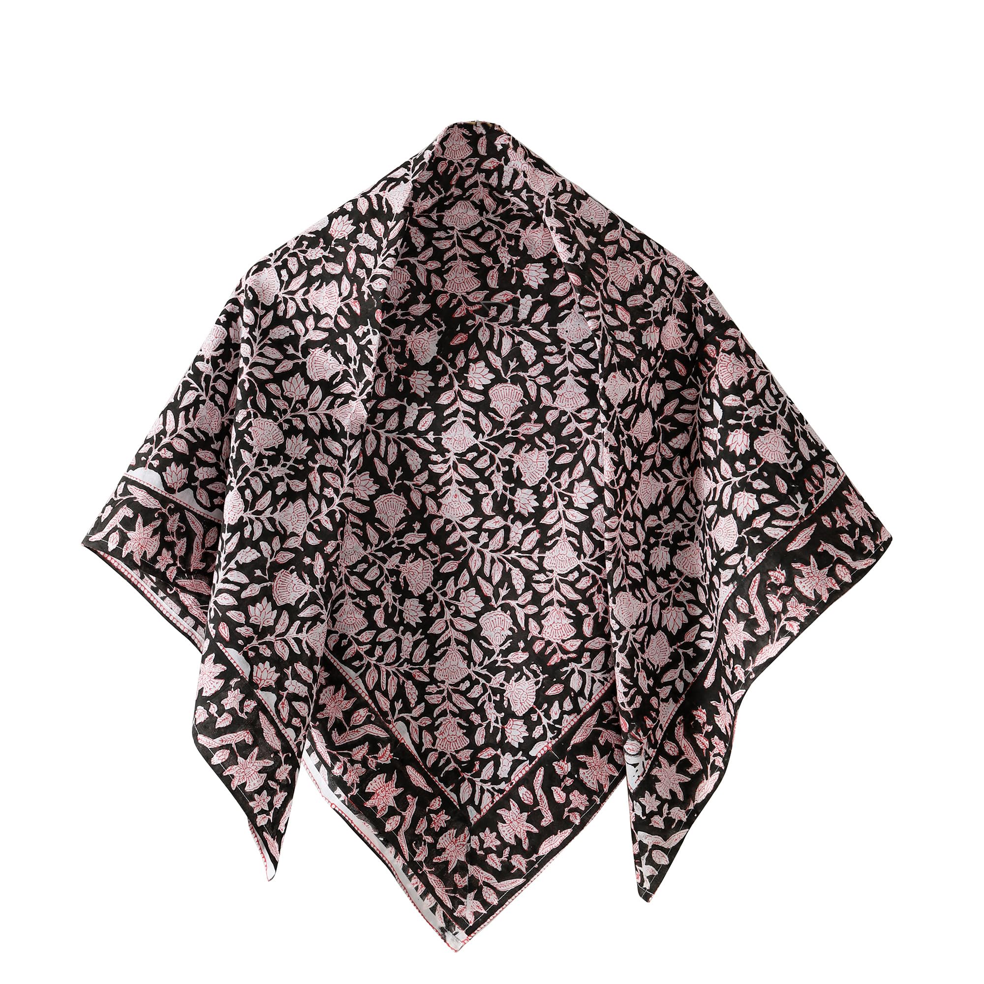 Sanganer Hand Block Printed Scarves Pure Cotton Scarf Square Hijab Dupatta 40" X 40" Inch-image-48