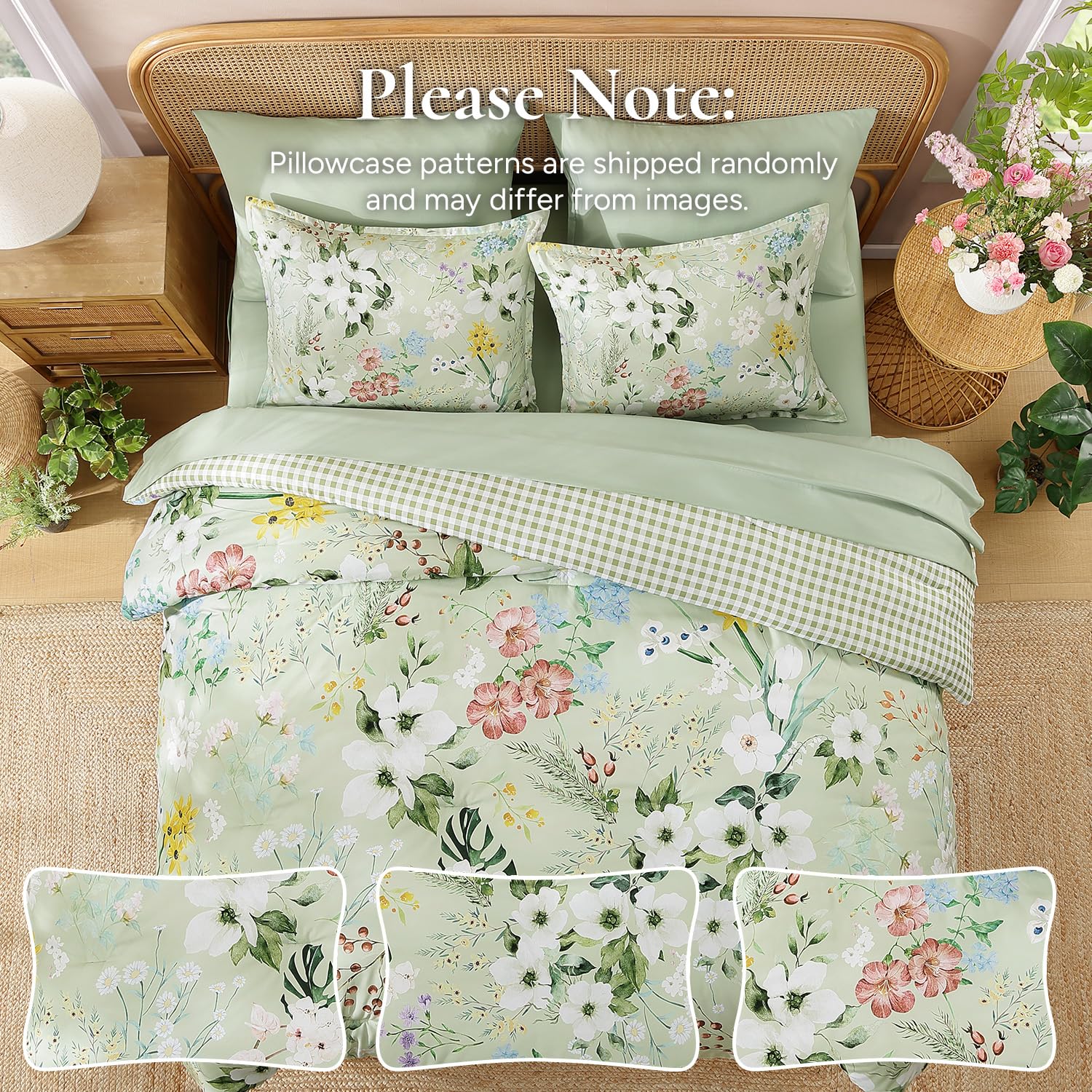 Andency Floral Gingham Comforter Set - Sage -4