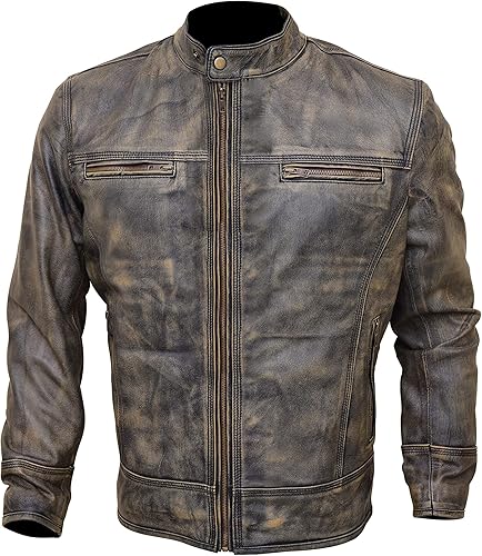 Classic Cafe Racer Jacket Vintage Motorcycle Retro Moto Distressed Leather Jacket Leather Jacket Men