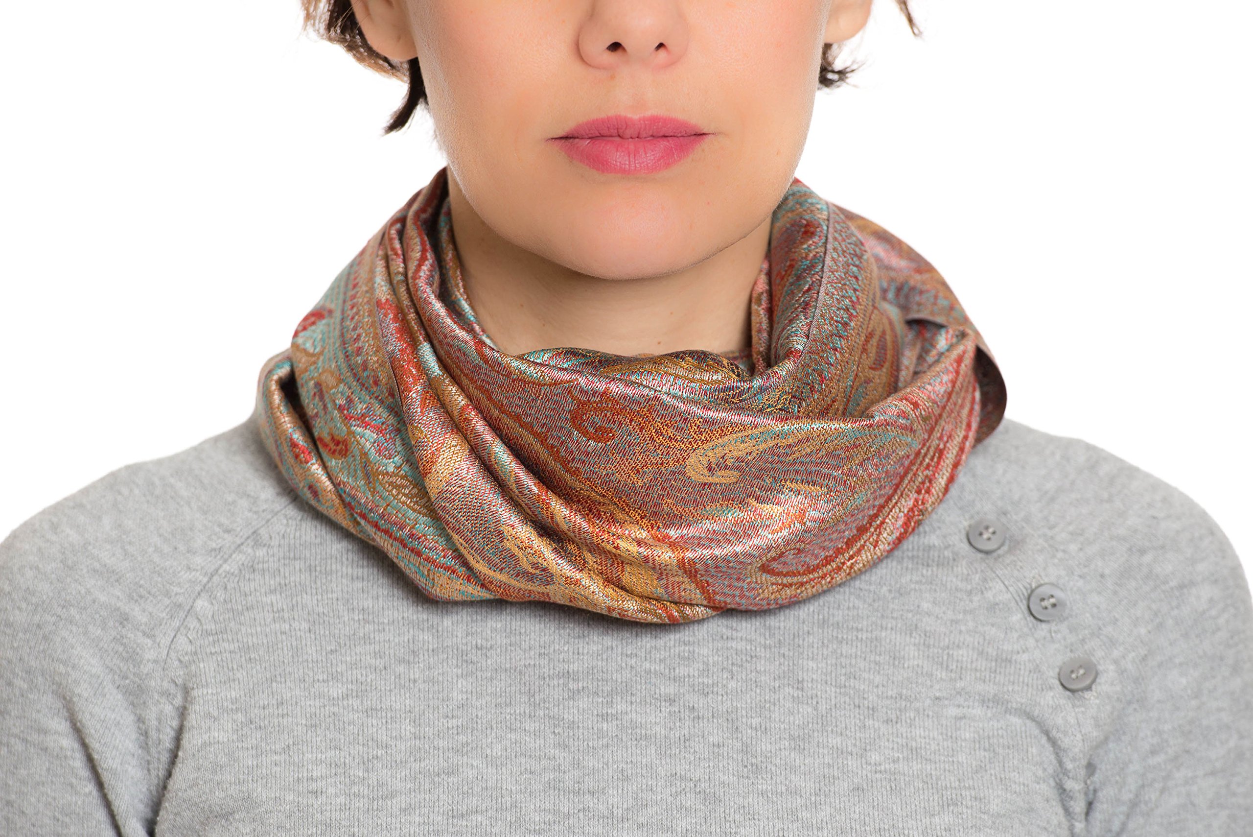 Pashmina bufanda de 100% seda de la India para hombres y mujeres, patrón cachemir/paisley, 160 x 35 cm - pañuelo de seda pura - muchos diseños diferentes