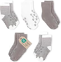 LaLoona Chaussette Antiderapante Bebe - Lot de 5 Paires de Chaussettes Bébé ABS, Douce, Testé OEKO-TEX Standard 100, Haute Teneur Coton, Gris