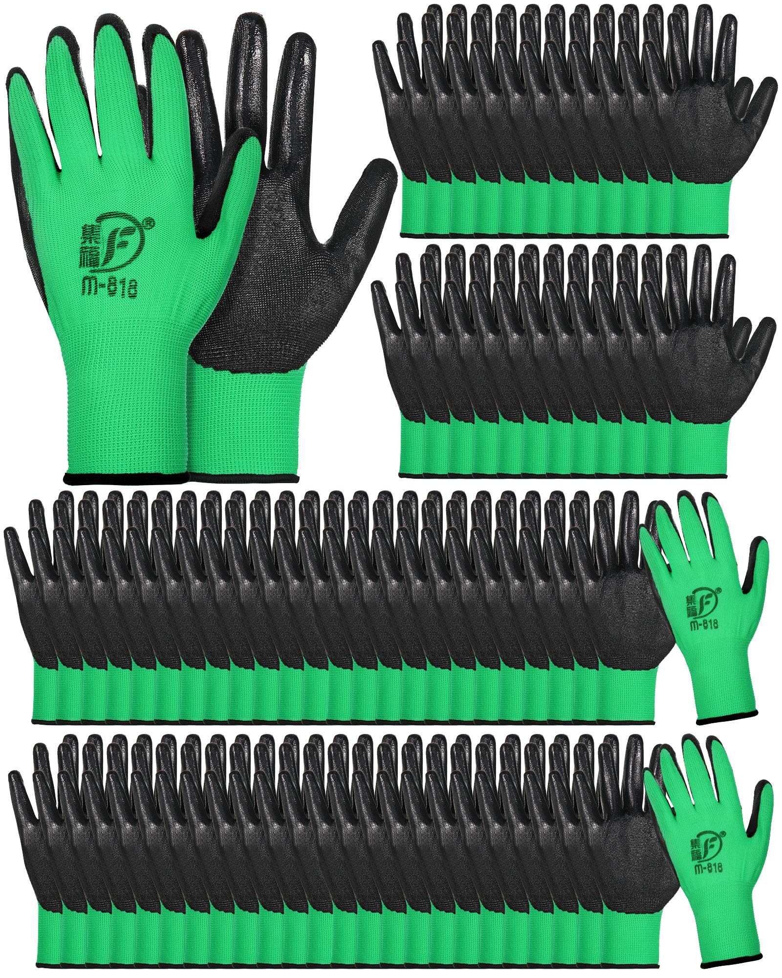 Potchen 72 Pairs Gardening Work Gloves Bulk for Men Women, Rubber Coated Garden Multipack Safety Construction Glove