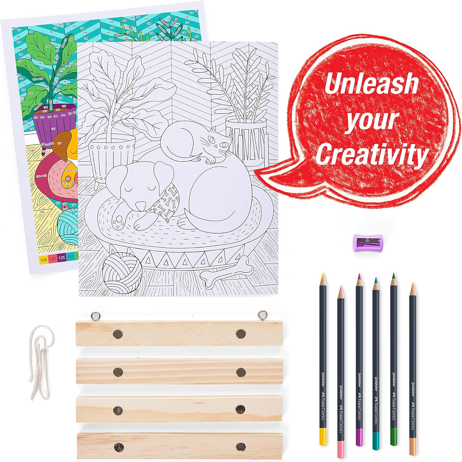 Faber-Castell Color by Number Wall Art: Pet Parents - Color by Number for Adults with Color Pencils for Adult Coloring, Adult Arts and Crafts