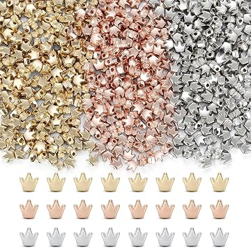 XIANNVXI 500Pcs Crown Spacer Beads for Jewelry Making - Smooth Loose Beads for DIY Bracelets & Necklaces Gold, Silver, Rose Gold