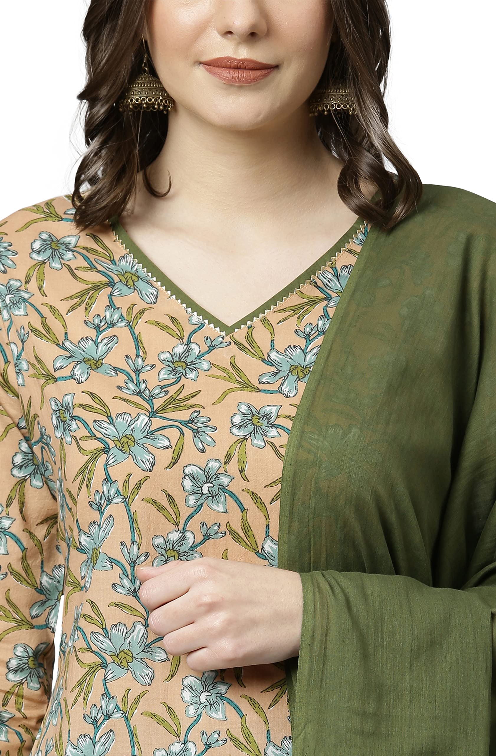 Janasya Women's Teal Blue Cotton Kurta with Pant and Dupatta product image 6