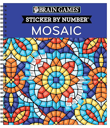 Brain Games - Sticker by Number: Mosaic (20 Complex Images to Sticker) - Publications International Ltd.
