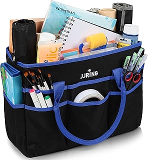 JJRING Large Multi-Functional Carrying Bag, 600D Nylon Artist Tote Bag with 16 Pockets Caddy for Art, Craft, Sewing, Make-up or School, Medical, Office Supplies Organizer, Blue
