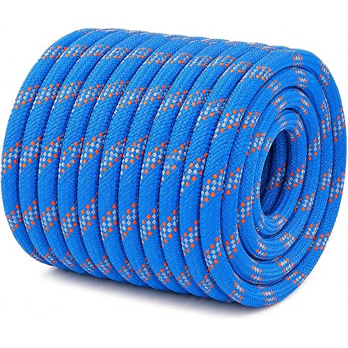 Braided Polyester Arborist Rope (3/8 inch X 100 feet) High Strength Bull Rope for Tree Work Truck Securing Camping Swing, Blue