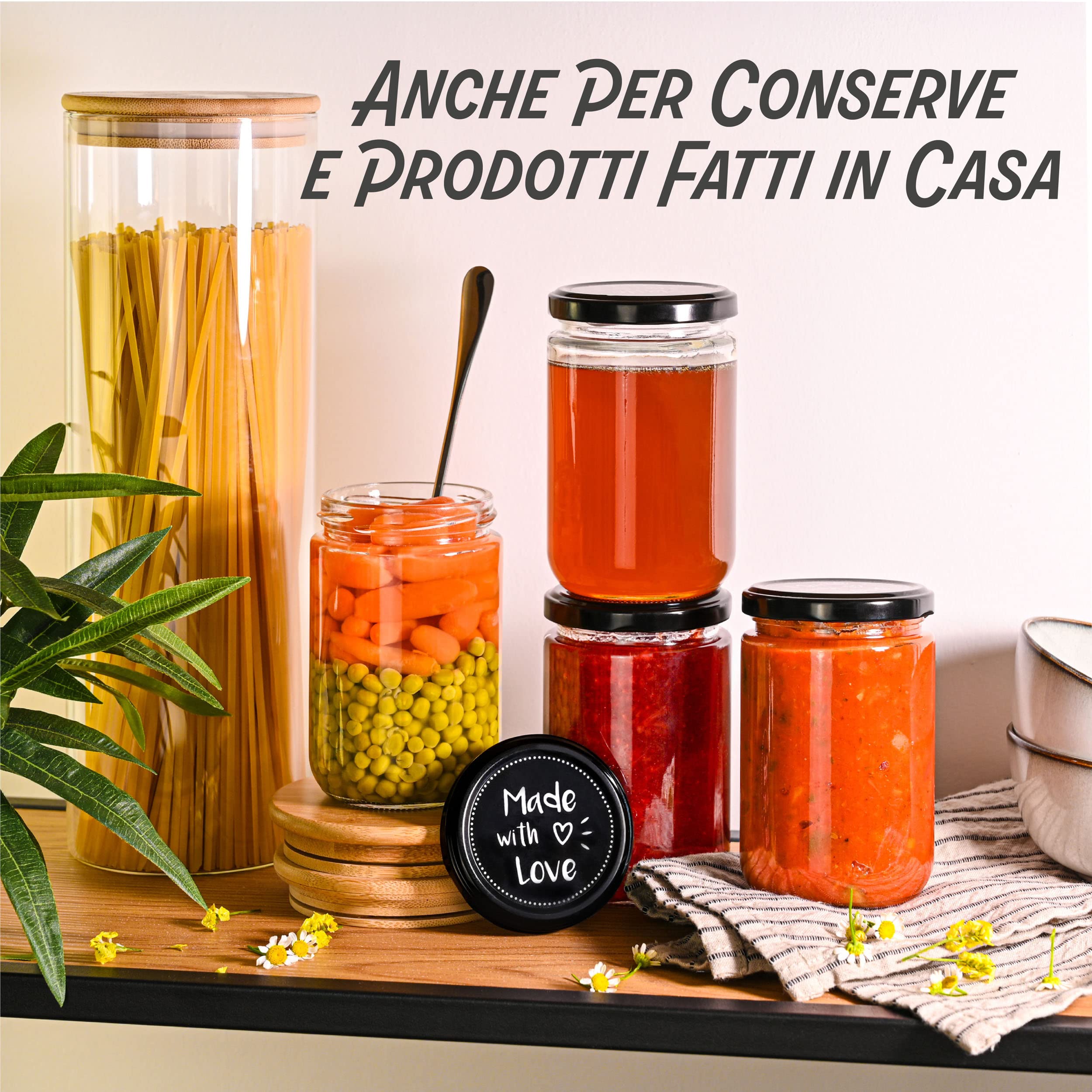 12 Barattoli In Vetro Da 350 Ml Con Coperchio Argentato - Per Conserve, Miele, Marmellate, Feste E Bomboniere, Con Pennarello Ed Etichette