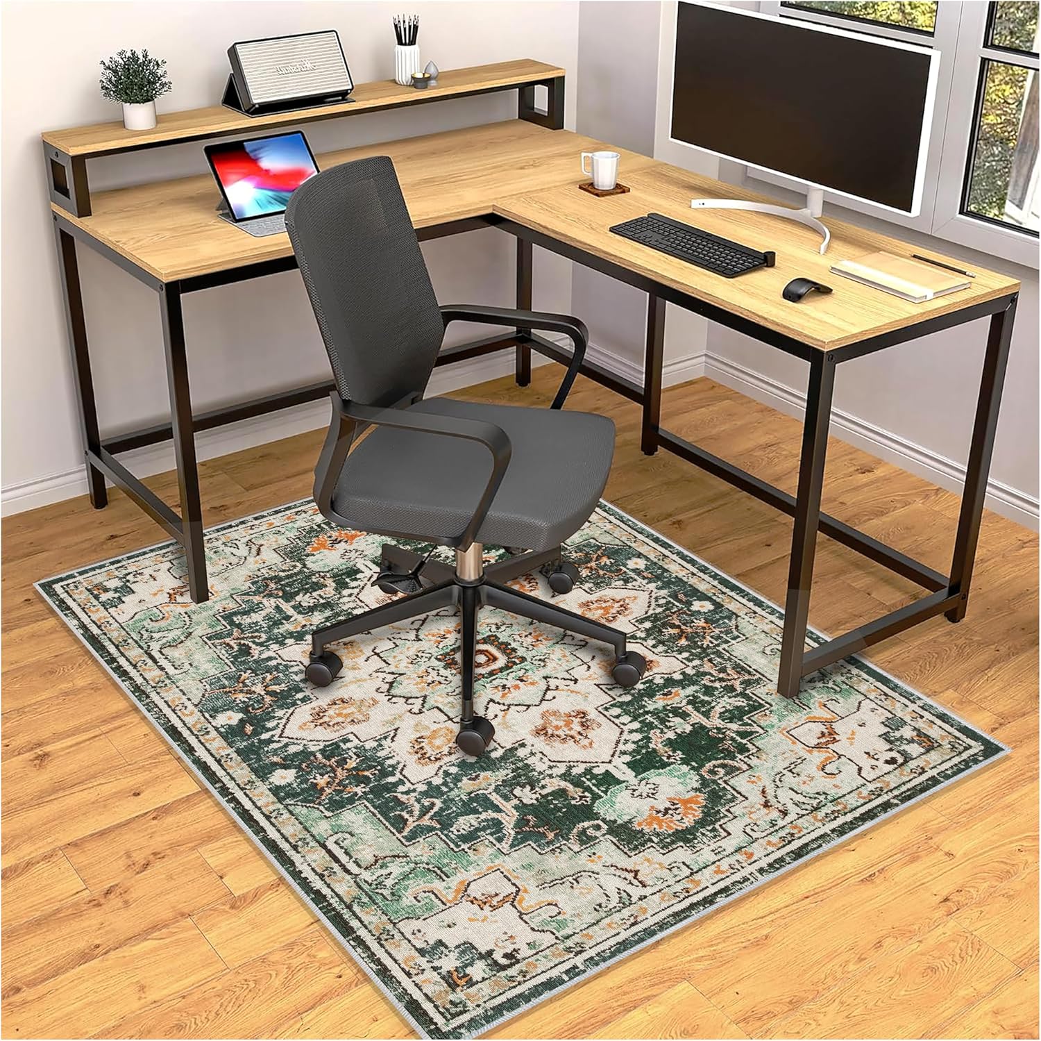 Heavy-Duty Chair Mats for Hardwood Floors & Carpet,Non-Slip Desk Chair Mat Protects Wood & Tile,Office Chair Mat for Carpet, Under Desk Rug for Rolling Chairs (Green Pattern, 2.9ftx3.9ft)