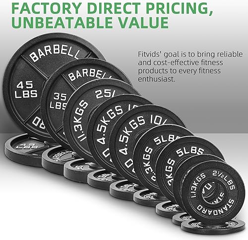 Miniatura 6 de Fitvids 2-Inch Olympic Cast Iron Weight Plate for Strength Training & Weightlifting, Multiple Sizes