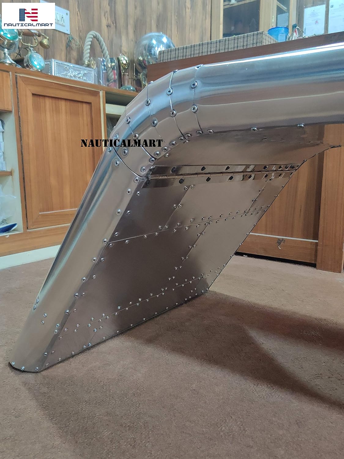 NauticalMart Vintage Aluminum Aviator Wing Desk Coffee Table Industrial Decor