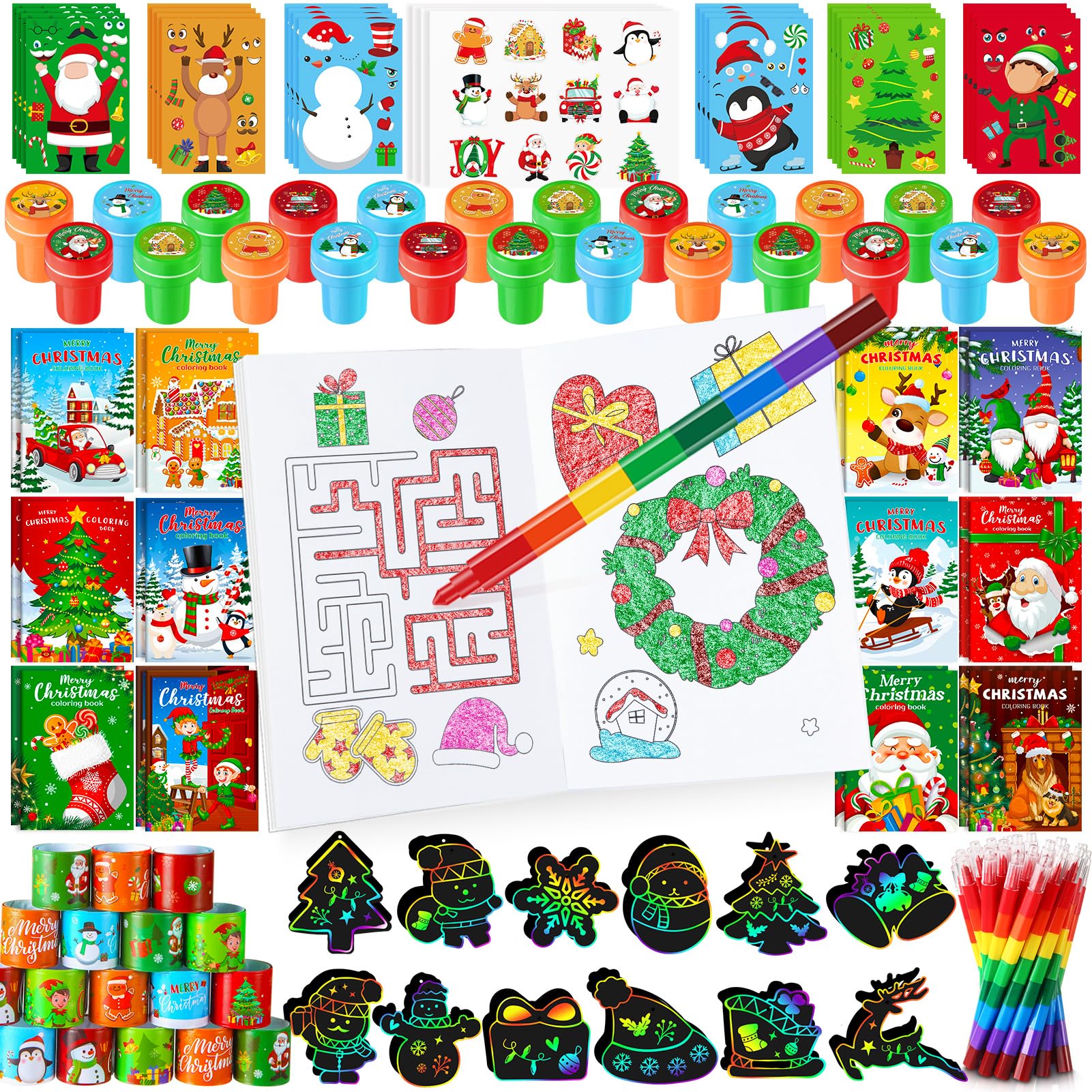 BenLouis Christmas Party Favors for Kids Xmas Classroom Gifts Prize Stockings Filler Coloring Books Bulk for Students Kids Crafts Holiday School