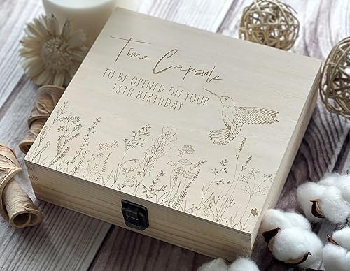 Miniatura 3 de First Birthday Keepsake Box Open at 18 - Baby Memory Capsule, Engraved Gift, Anniversary & Milestone Treasure Chest(Size 2 Natural)