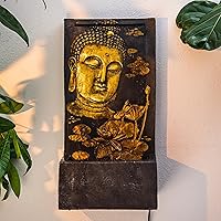 Vista 3 de XBrand Fuente de pared de agua de 29.5 pulgadas de alto con cara de Buda para interiores y exteriores, con bomba y protector contra salpicaduras