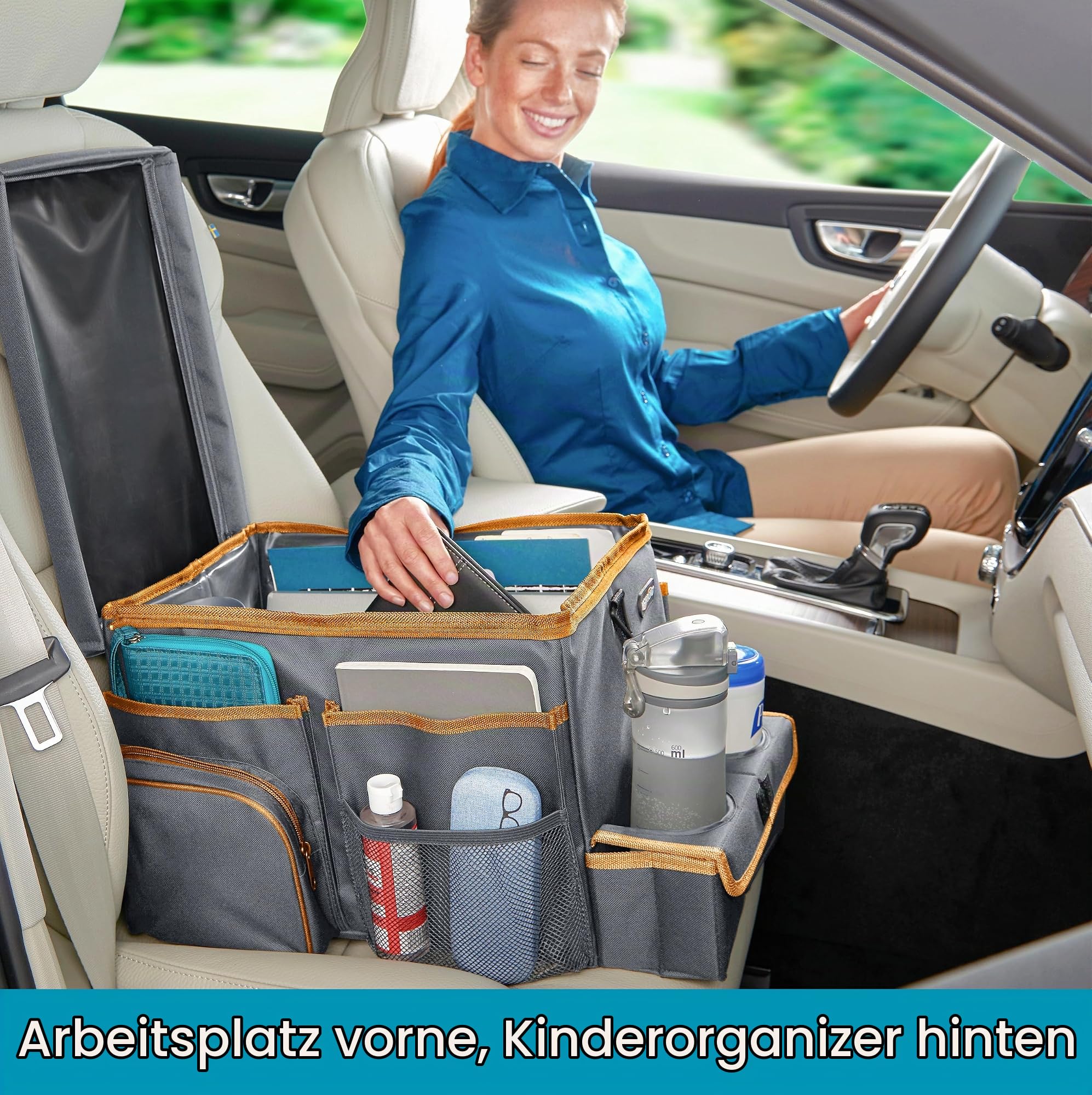 High Road CarHop Autositz-Organizer – Rücksitz-Organizer für Kinder oder Vordersitz-Organizer für Fahrer mit Getränkehaltern, Tablett, Seitentaschen und weichem Kühl- oder Ablagefach