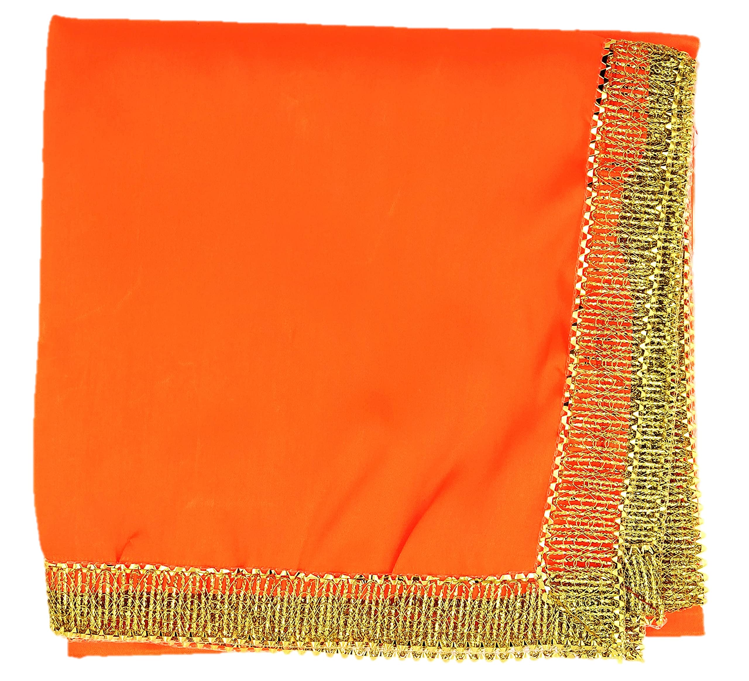 Bhakti Lehar (1 Meter) Orange Silk Satin Altar Cloth for God Pooja Table, Goddess Chowki Aasan, Temple, Mandir and Puja Ghar