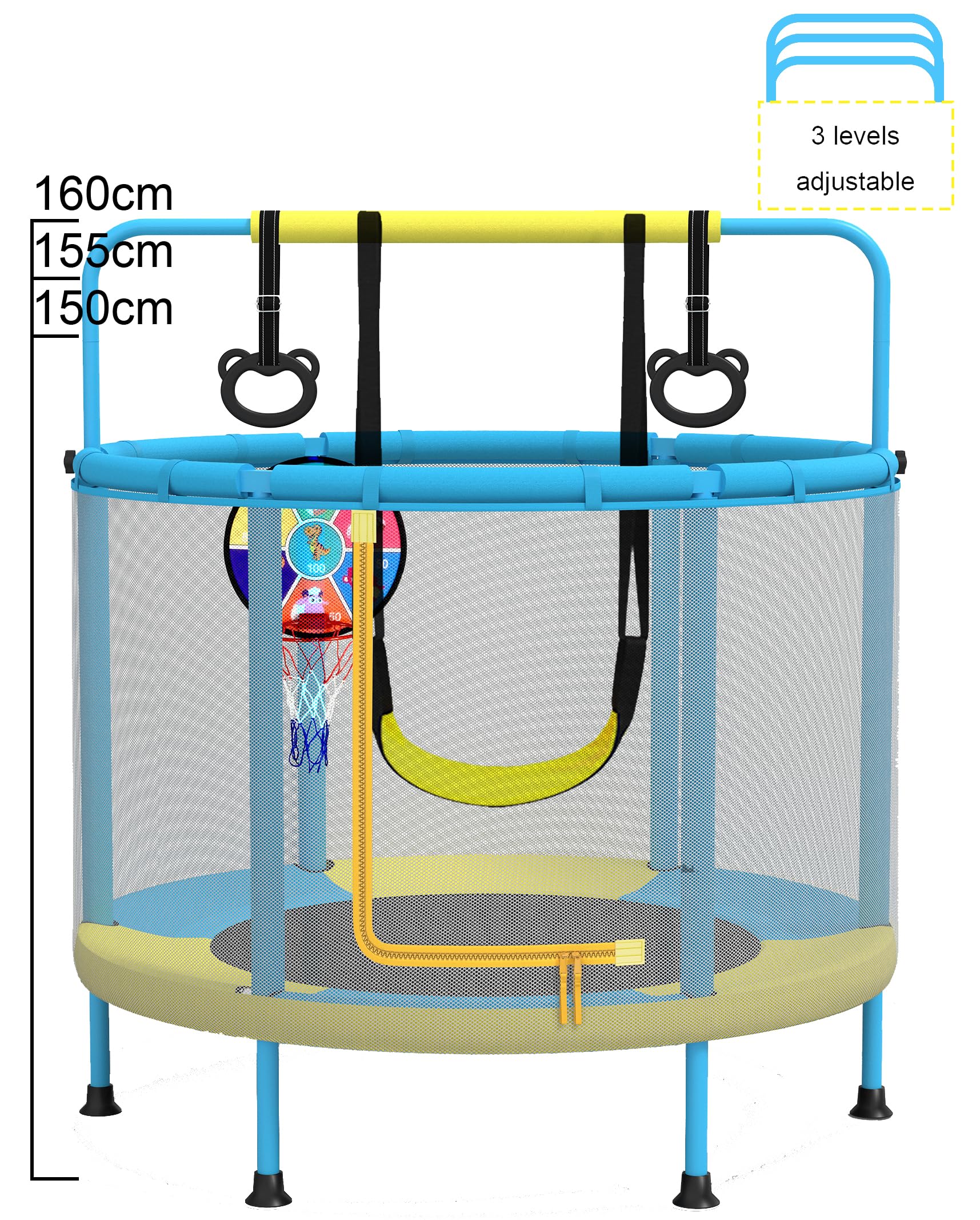 PILIN Trampolino Per Bambini, φ140CM Multifunzionale 4 In 1, Con Altalene, Barre, Cerchi, Canestri Da Basket/Bersagli, Portata 50 Kg, Uso Interno Ed Esterno Del Trampolino Da Giardino
