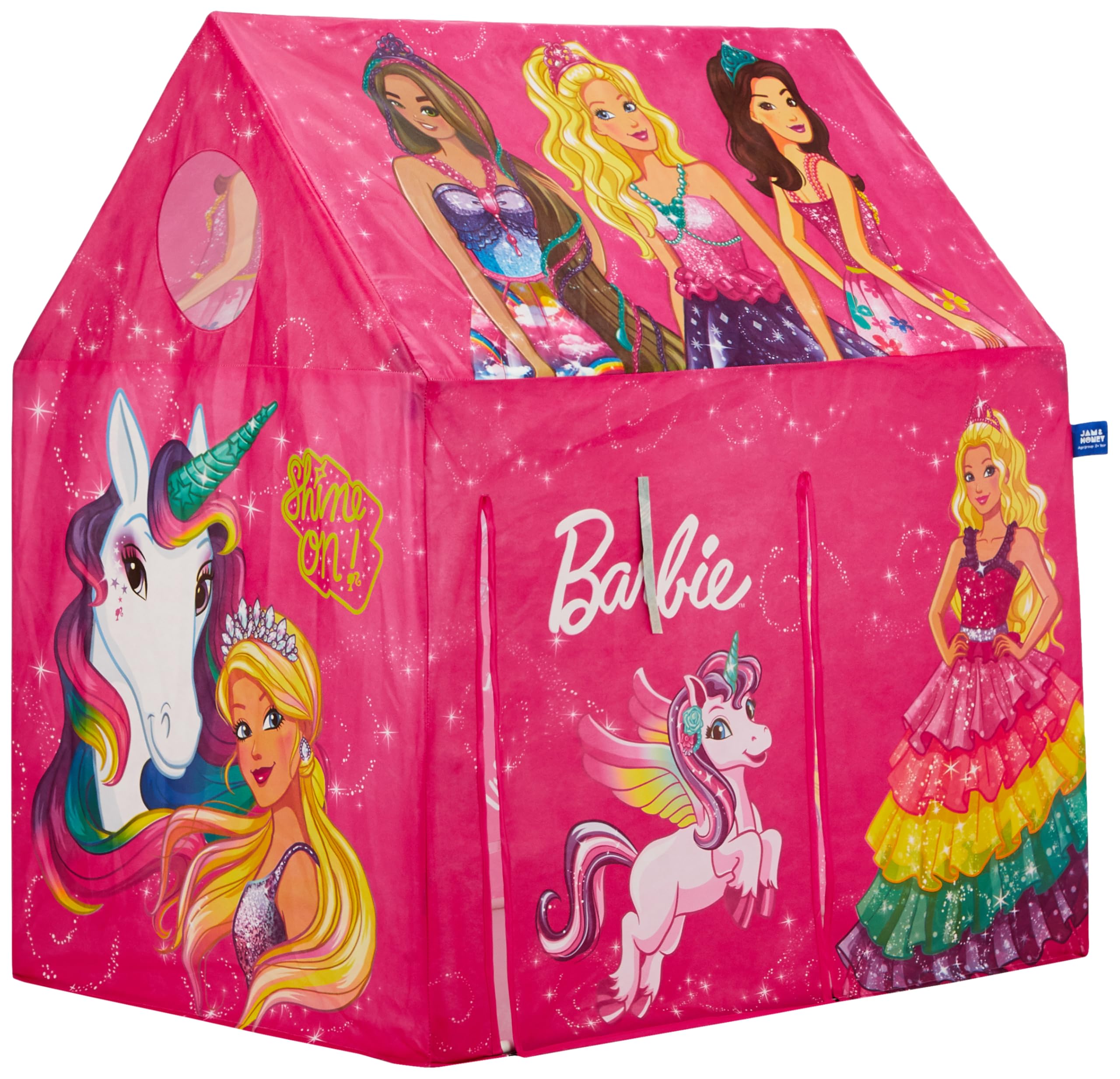 Amazon Brand Jam & Honey Kids Play Tent House, Barbie Theme, BIS Safe for Kids, Foldable Portable Indoor Outdoor Playhouse Tent for Girls Boys Age 2+ Years, Easy Assembly 4