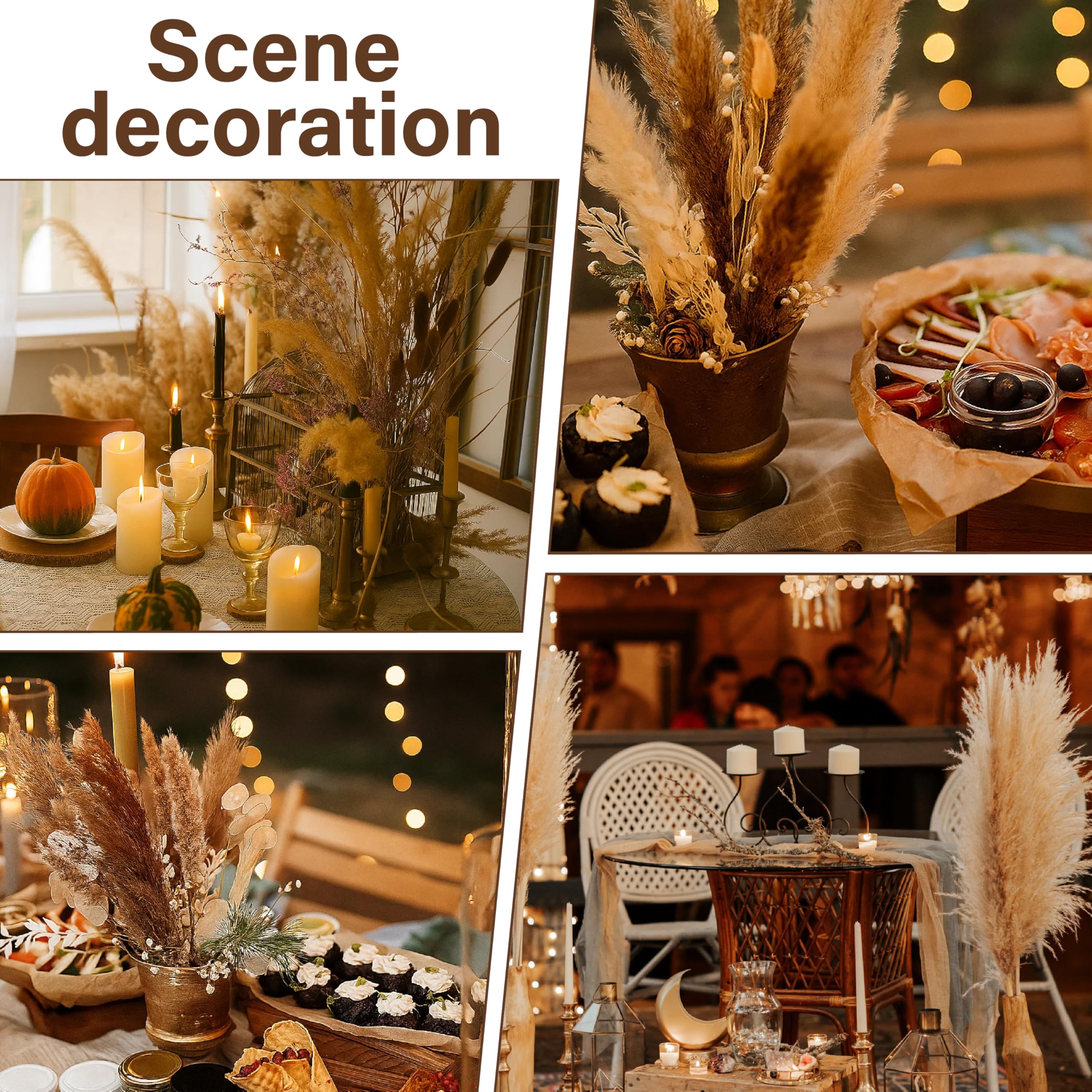 Pampasgras-Dekoration, 43,2 cm, 20 weiße und 20 braune getrocknete Pampasgrasstiele, flauschiges Pompasgras für Boho-Dekor, Hochzeit, Babyparty, Couchtisch und Blumenarrangements, 40 Stück