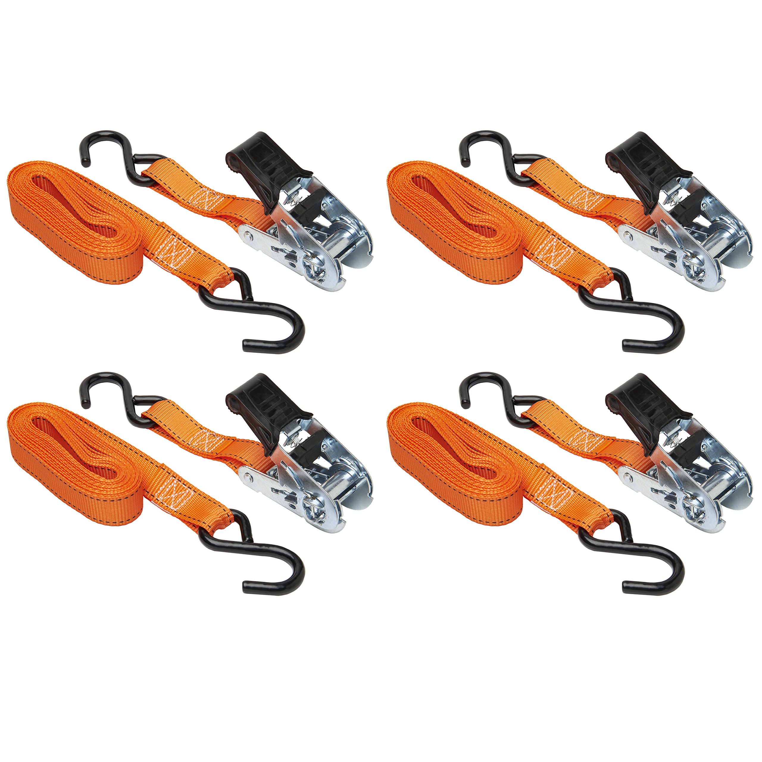 Keeper - 1” x 14' High Tension Ratchet Tie-Down with S Hooks, 4 Pack - 400 lbs. Working Load Limit
