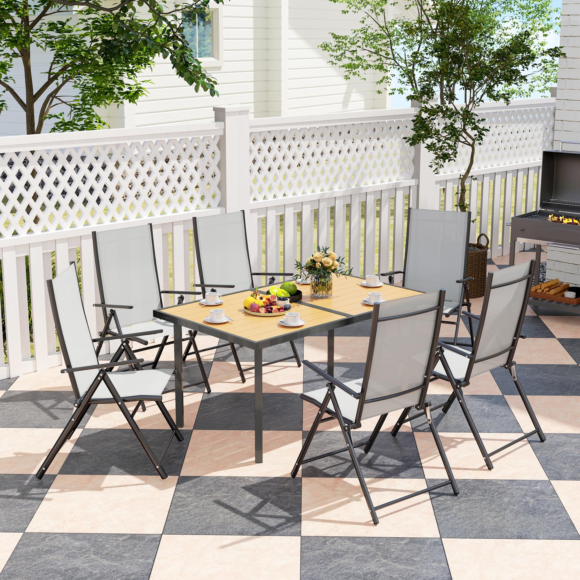 Outsunny Table à Manger de Jardin 6 Personnes, Acier Anti-Rouille, 150 x 90 x 72 cm