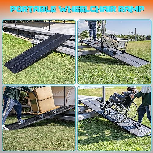 Vista 18 de Rampa portátil para silla de ruedas de 7 pies, rampa portátil plegable de aluminio antideslizante, rampas para sillas de ruedas para el hogar