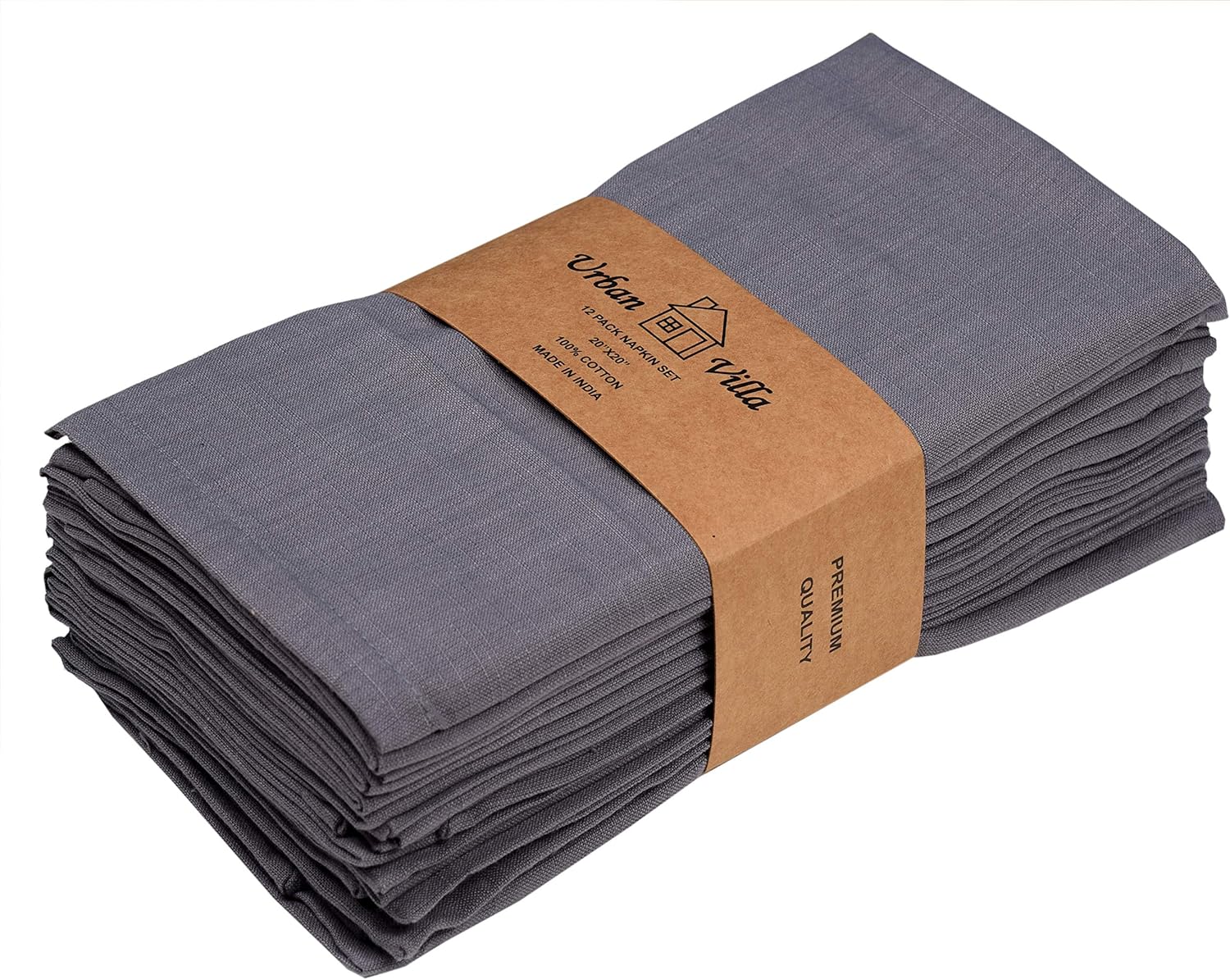 Urban Villa Dinner Napkins Solid Slub Set of 12 Grey Color