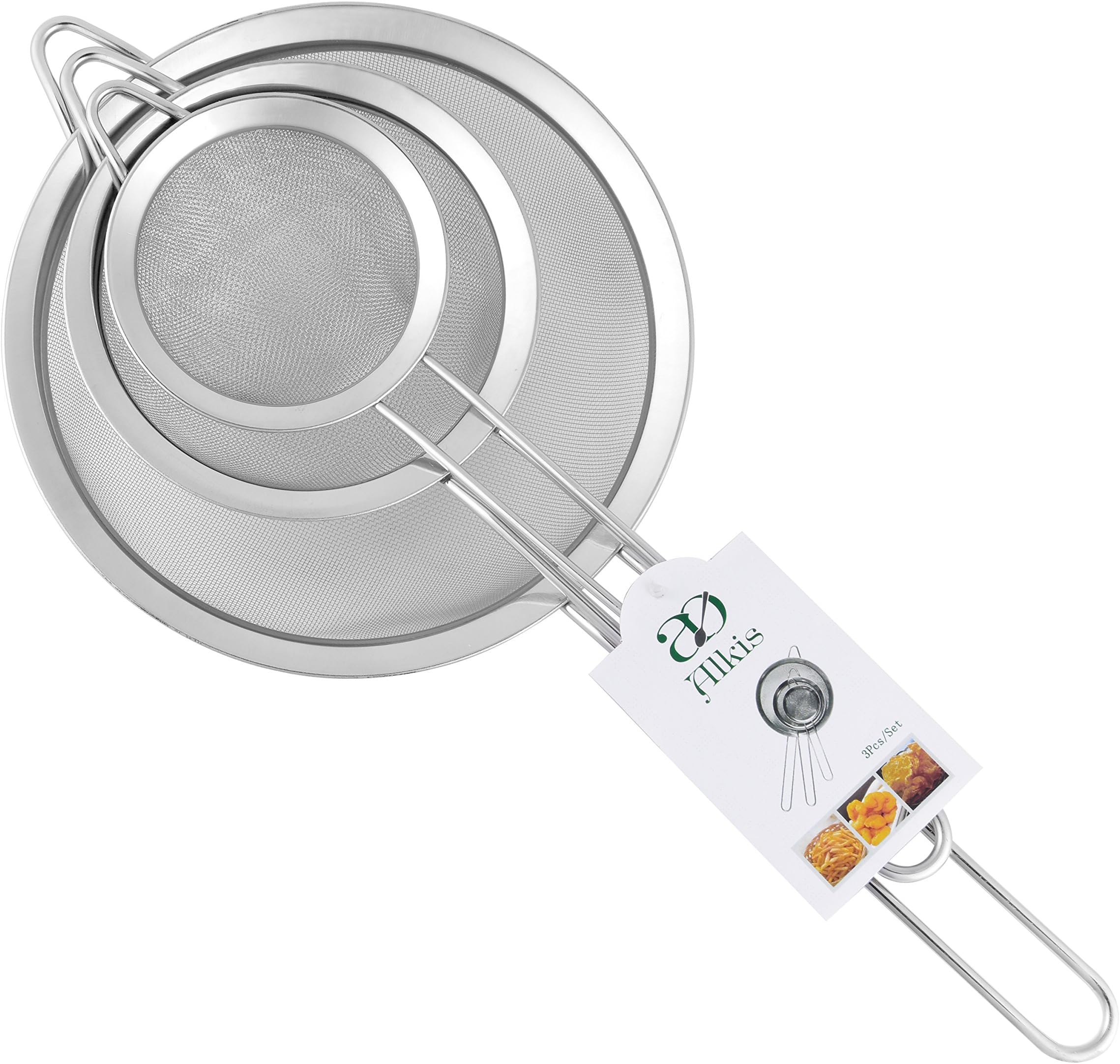 Alkis-Stainless Steel Sieve-Fine Mesh Strainer- Colander- Fine Mesh Sieve-Ideal to Sift Flour-Coffee Sieve-Quinoa Washer-Rice Washer and Yogurt Rinse-Set Of 3.Diameter 20/14/10 Centimeter