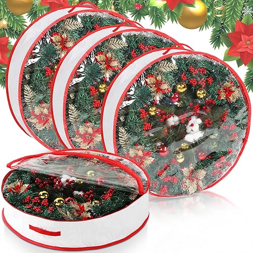 Aliceset 4 Pack Wreath Storage Containers, Ornament Garland Wreath Storage Bags 