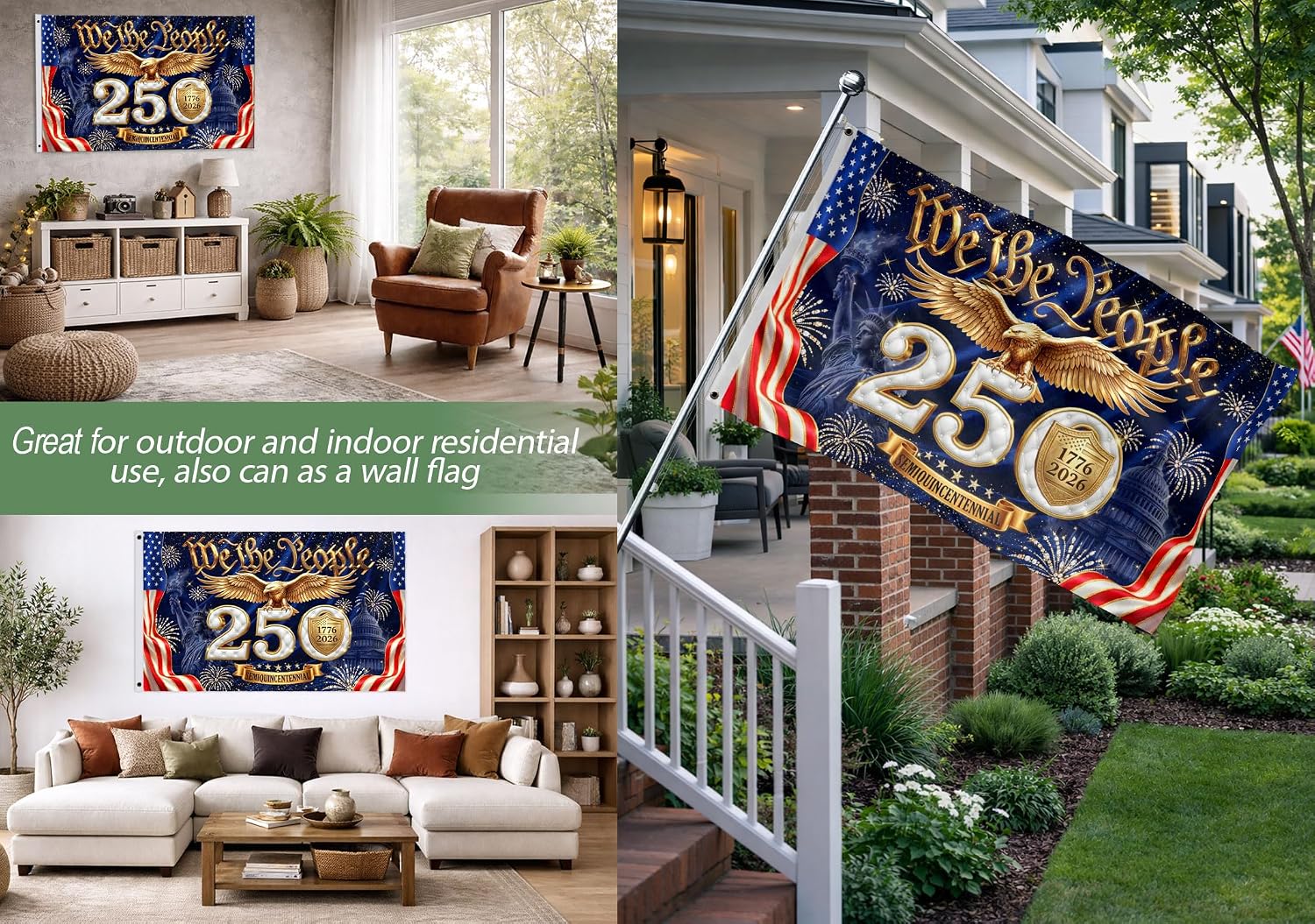 250 Years Of Freedom Flag, American Flags With Eagle, Two-sided Print, Patriotic Flags Decor House, 250th Anniversary Banner 3x5 Ft, 250 Anniversary Usa Flag 3