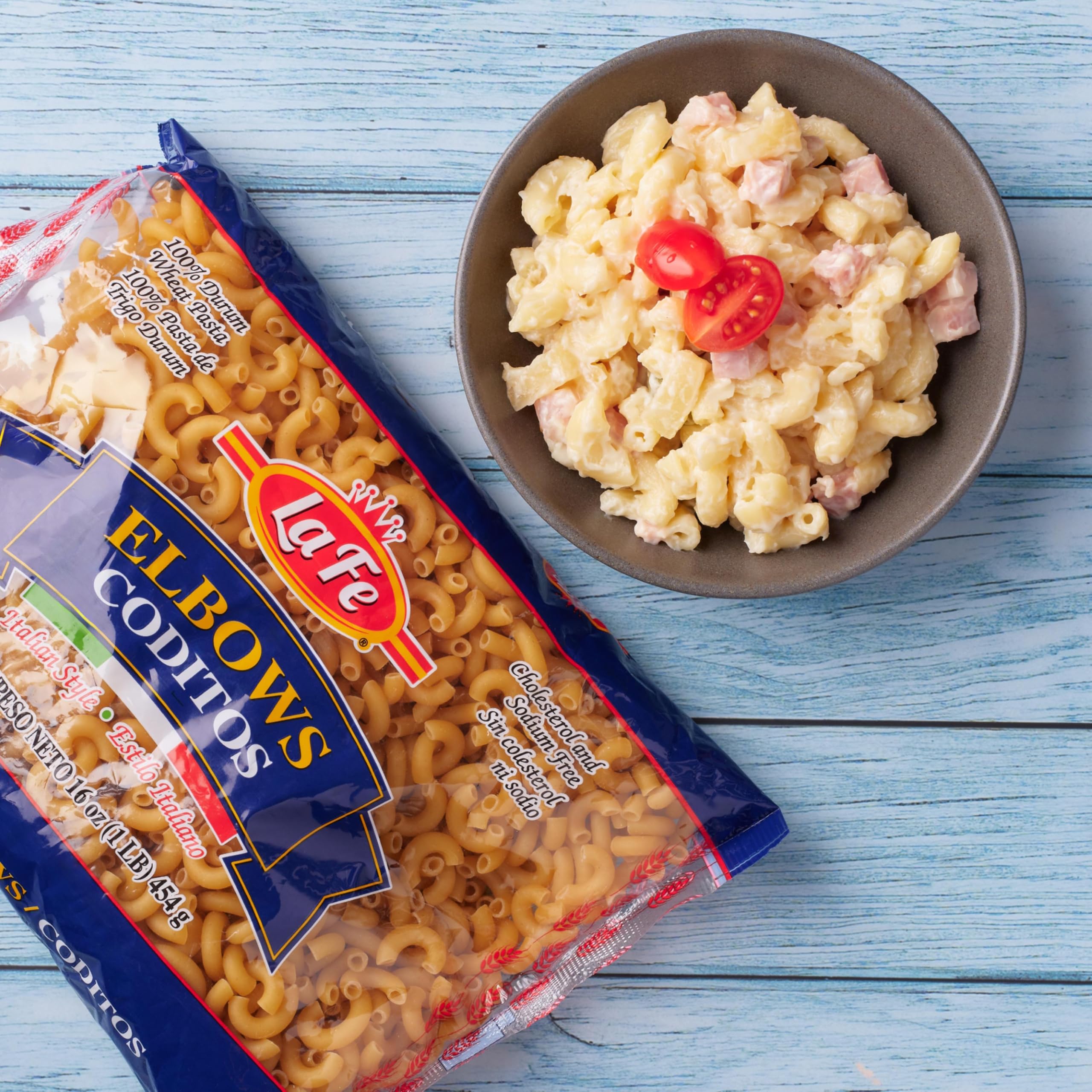 La Fe Elbow Macaroni Pasta 16oz - 3 Pack - Unenriched Semolina Wheat Pasta Italian Elbows - Cholesterol & Sodium Free