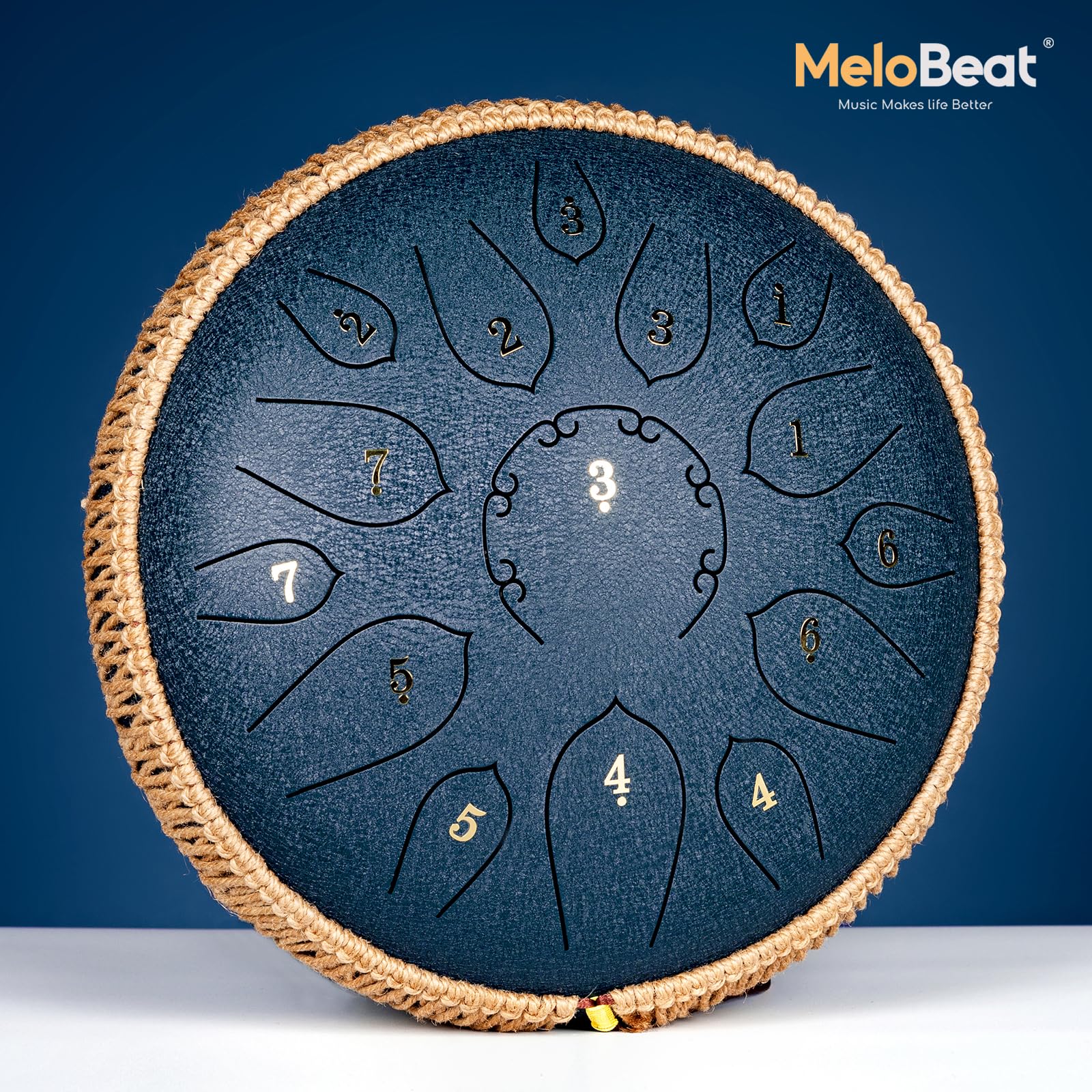 MeloBeat Steel Tongue Drum Handpan - Tamburo in Acciaio 12 Pollici 15 Note - Set Professionale di Tamburi a Lingua in D Maggiore Incluso Libro delle Canzoni per Tamburo con Custodia (Blu Scuro)