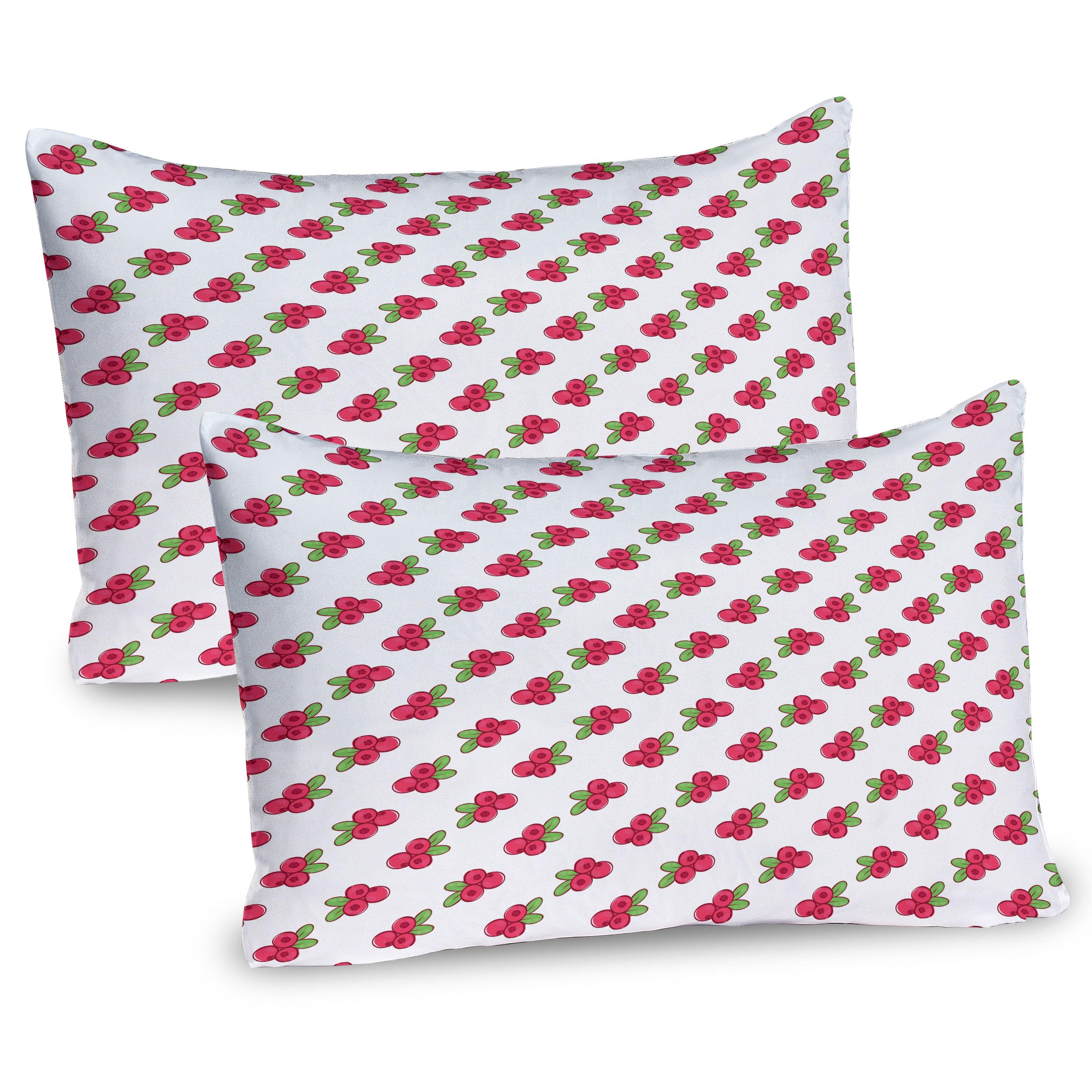 Ambesonne Cranberry Pillow Sham Set of 2, Harvest Berry Vibrant Cowberries Gardening Yummy Girls Illustration, Quality Microfiber Bedding Item for All Seasons, 26